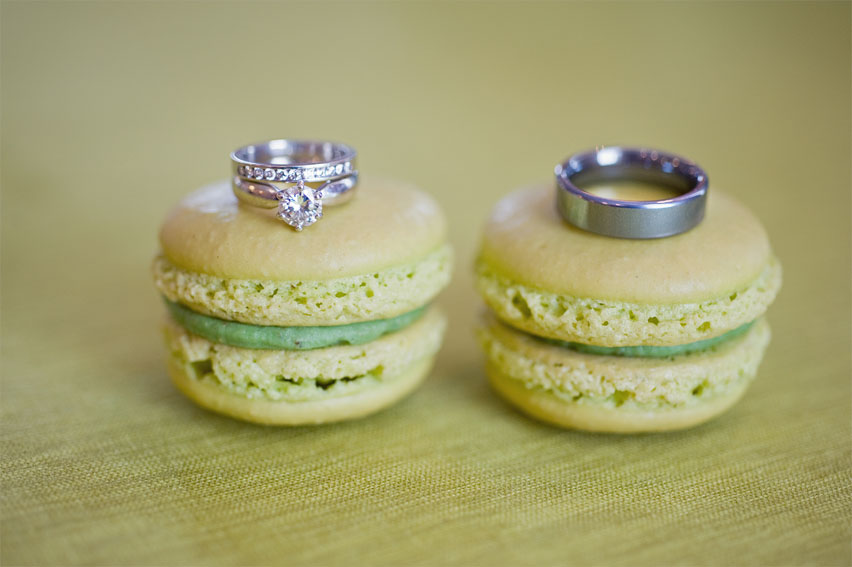 Green French Macaroons wedding rings