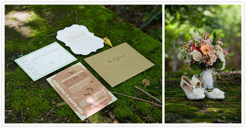 vintage wedding invitations with moss