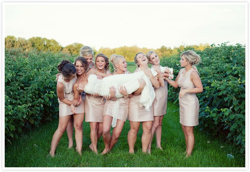 bridesmaids in the orchard