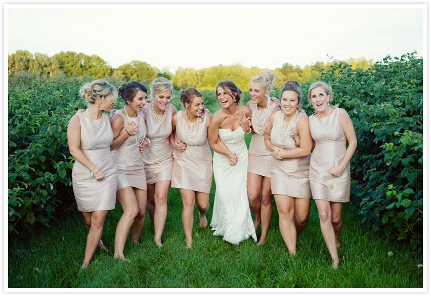 bridesmaids in the orchard