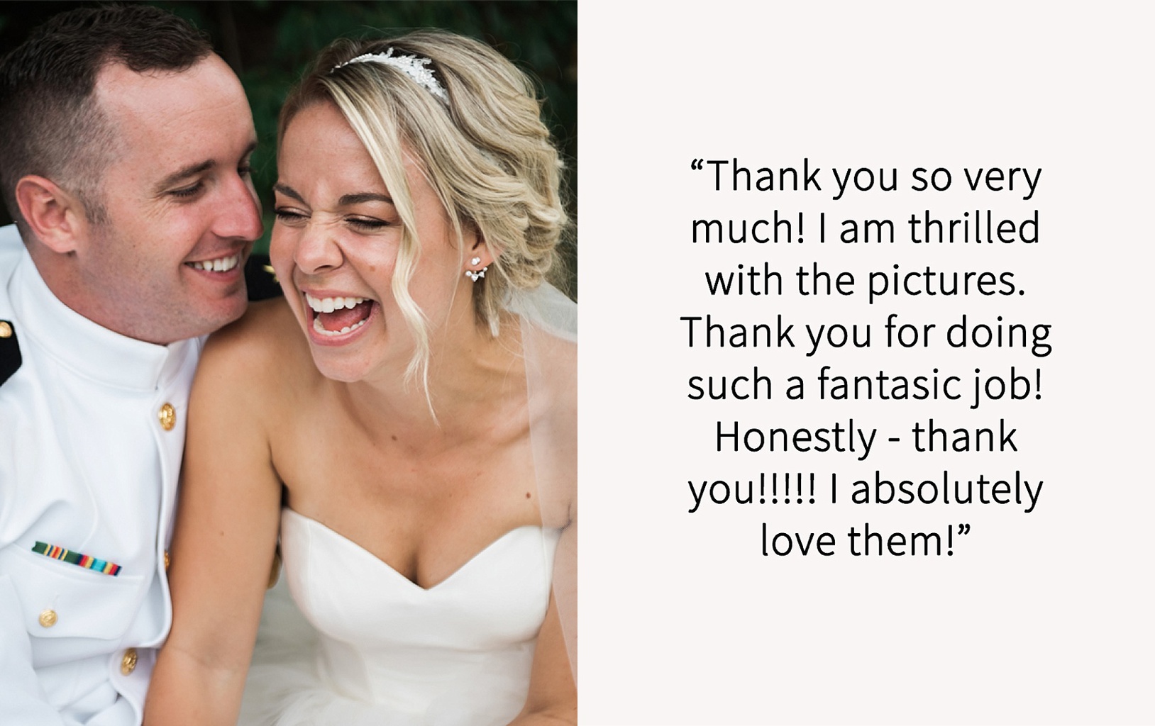 Photo: Kellogg Center wedding photos, quote: Thank you so very much! I am thrilled with the pictures. Thank you for doing such a fantastic job! Honestly - thank you!!!!! I absolutely love them!
