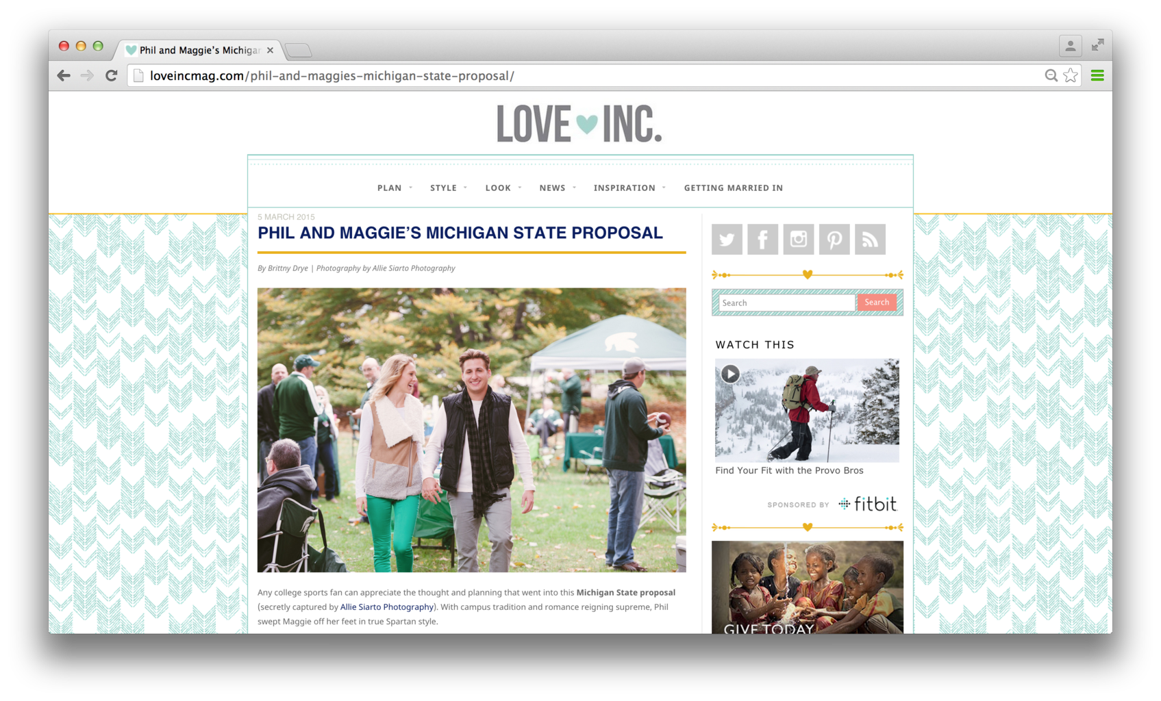 Featured on Love Inc Magazine (Michigan State Proposal Photography)