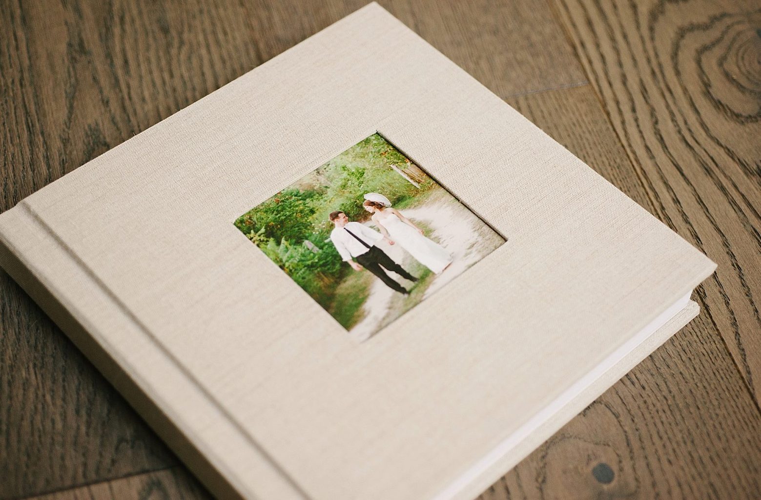 linen heritage album with photo cutout