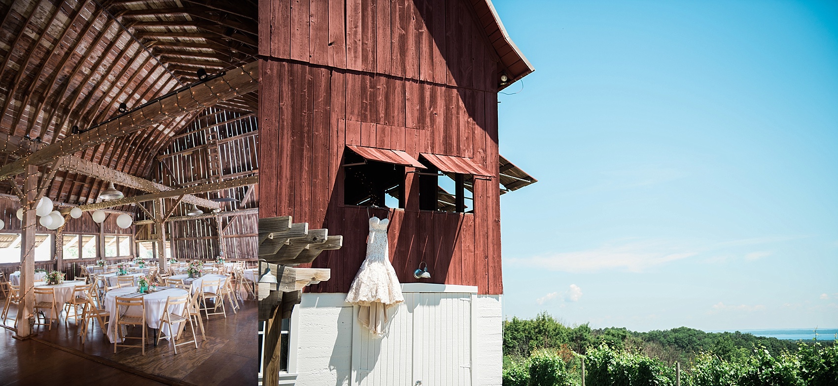 Ciccone Vineyard Wedding Photos, including a reception set up in the barn