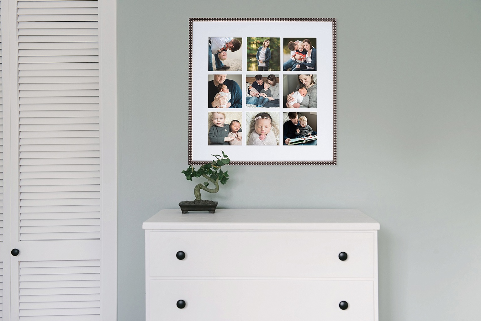 Storytelling frame with maternity and newborn photos