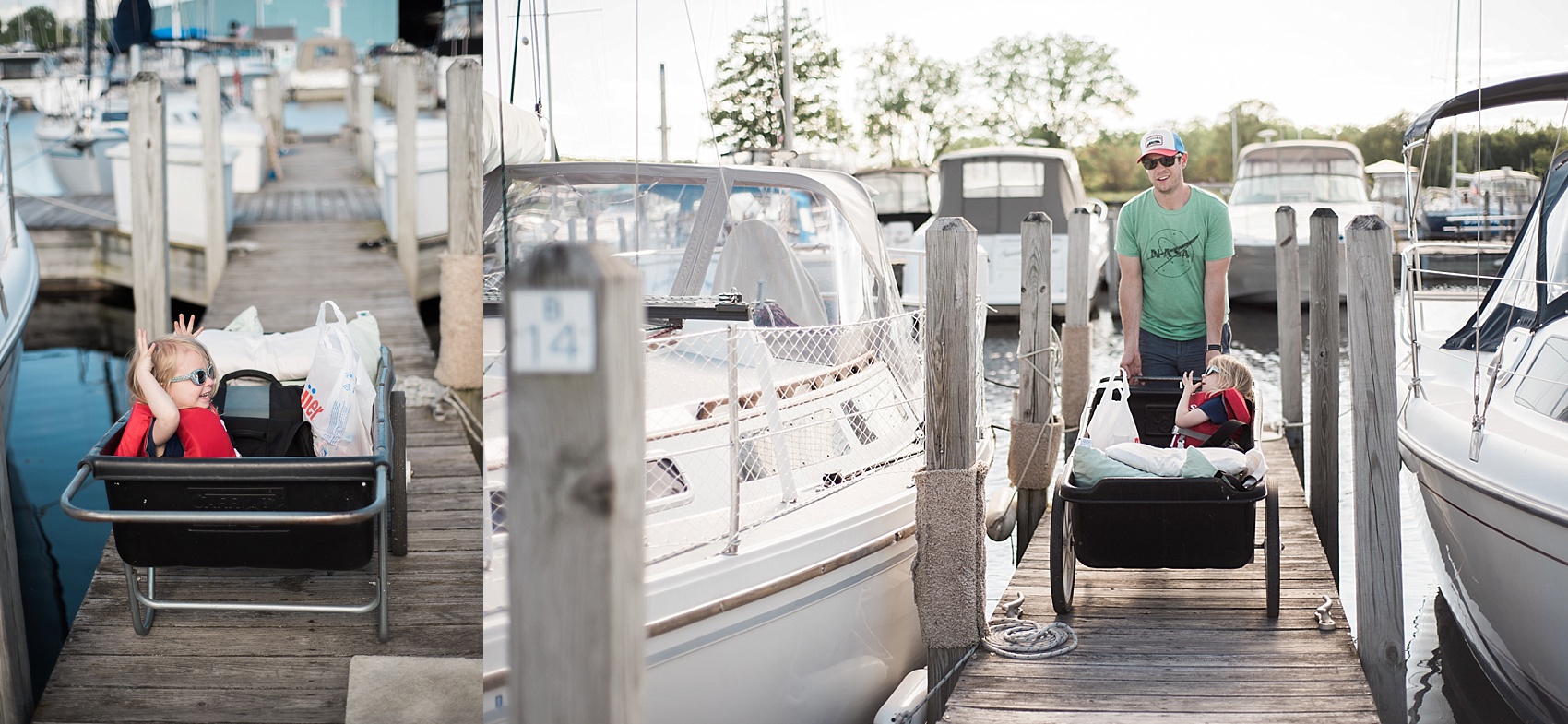 Michigan wedding and lifestyle photographer, Allie Siarto, shares a photo of her husband and daughters at Great Lakes Marina in Muskegon, Michigan