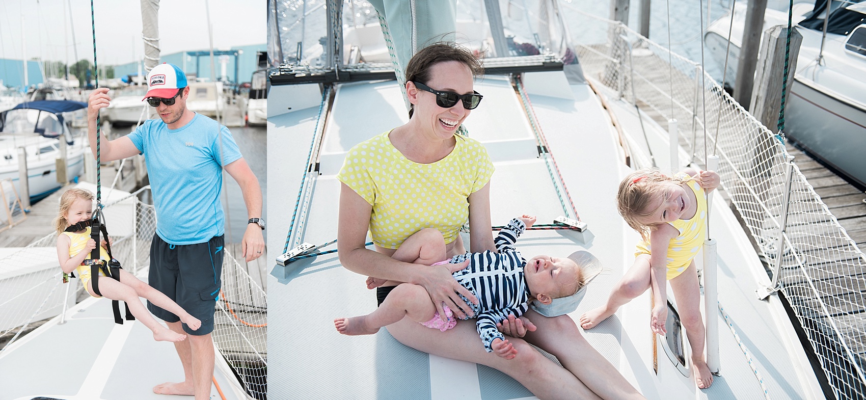 Michigan wedding and lifestyle photographer, Allie Siarto, shares photos of her young daughters playing on the deck of a Catalina 30 sailboat in Muskegon 