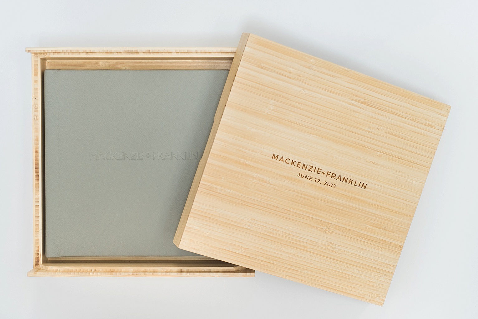 bamboo album box with leather album
