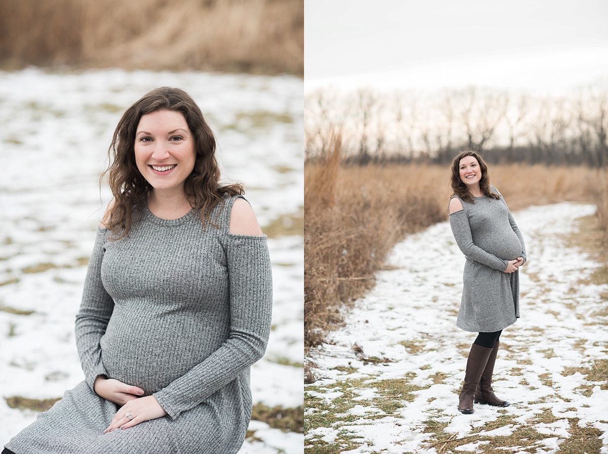 Lansing winter maternity photos with snow