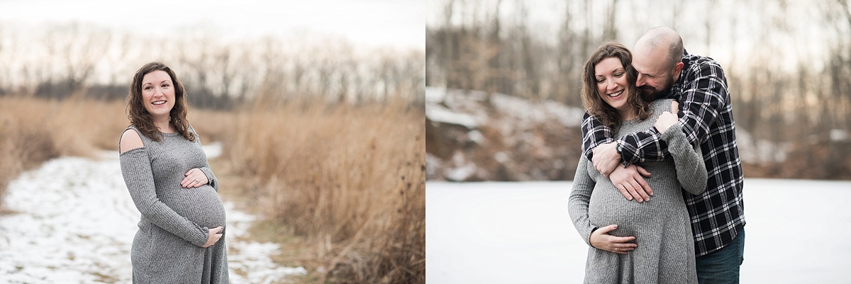 Lansing winter maternity photos with snowy location