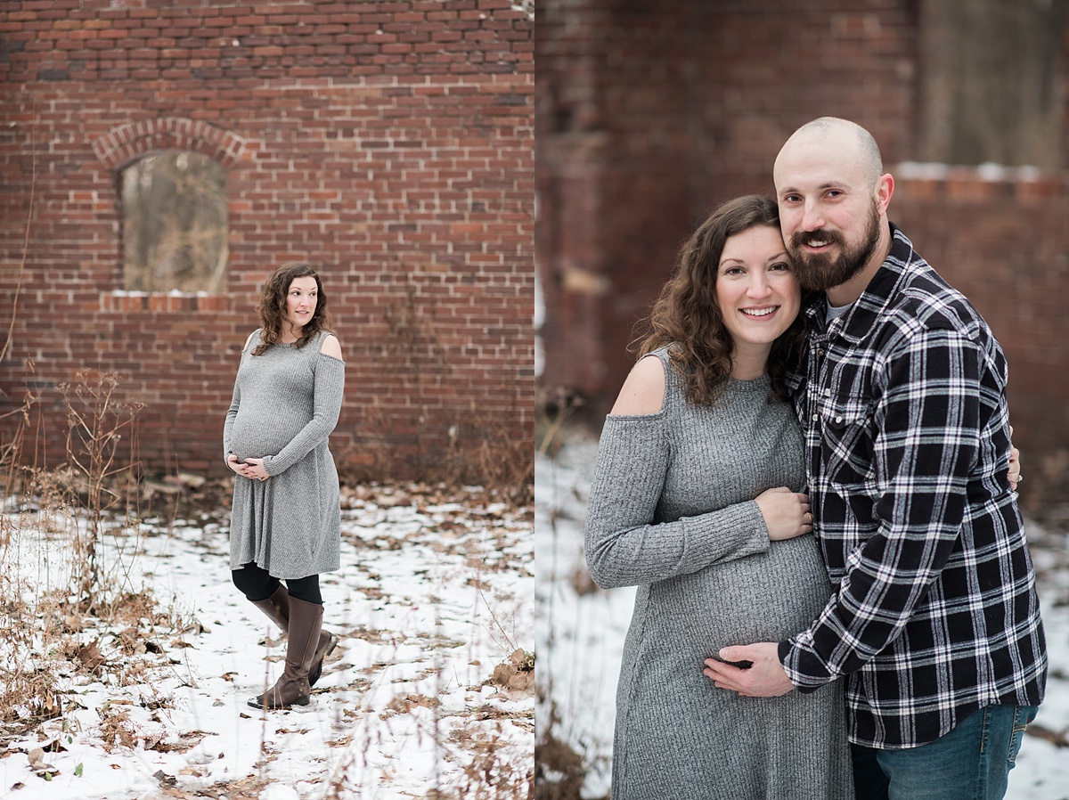 Lansing winter maternity photos locations with brick