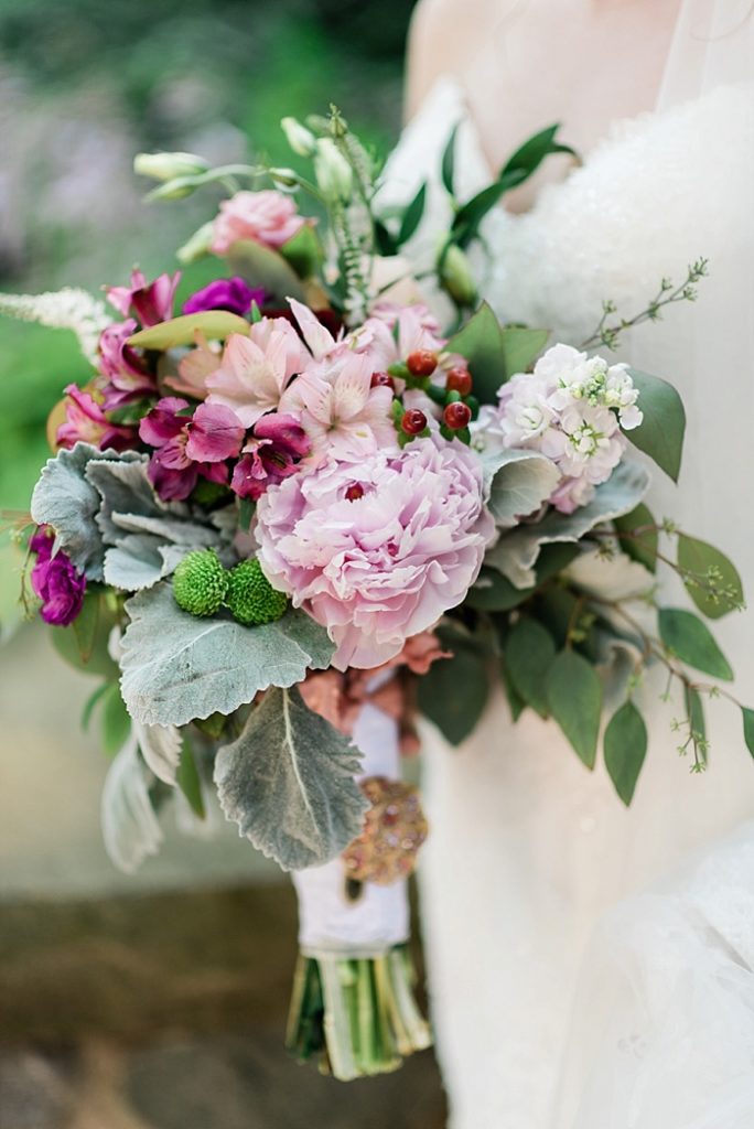 Light and dark pink spring bridal bouquet