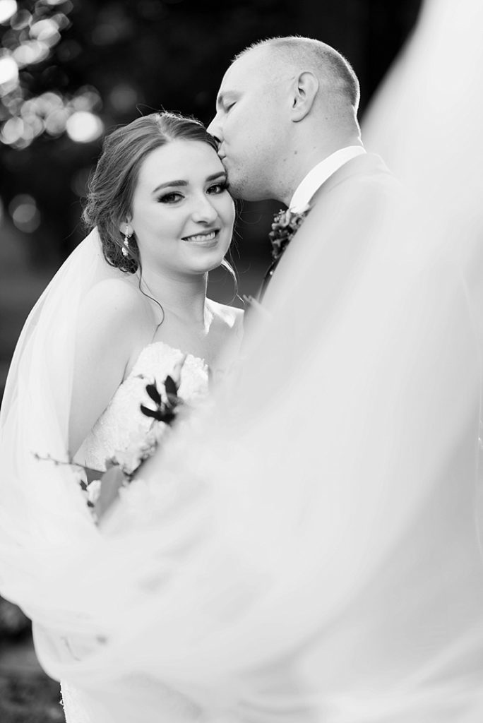 black and white bride and groom photos at The English Inn, by Allie & Co. Lansing wedding photography