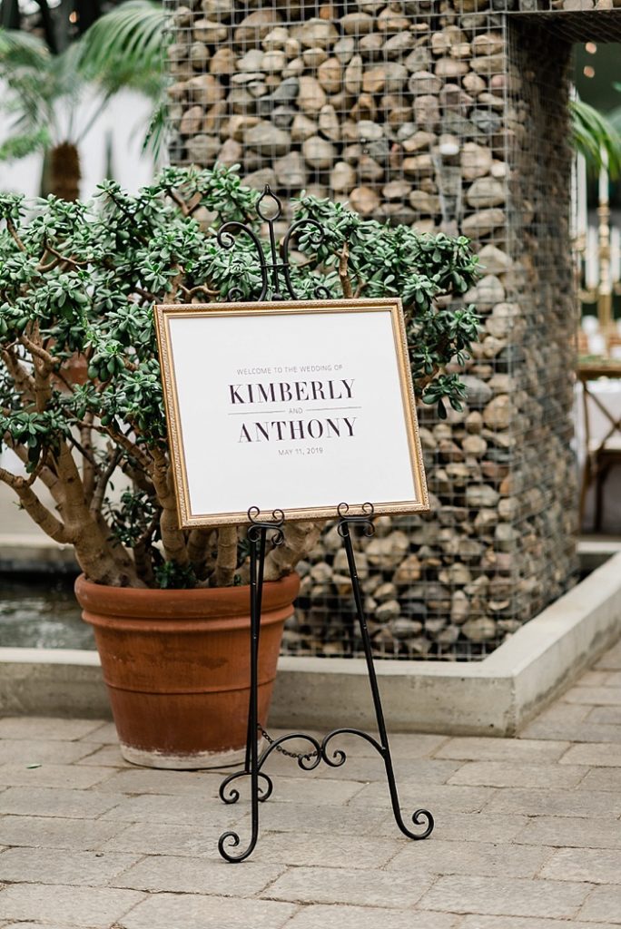 welcome sign from Planterra Conservatory Wedding Photos in West Bloomfield, Michigan, by Allie & Co. wedding photographers