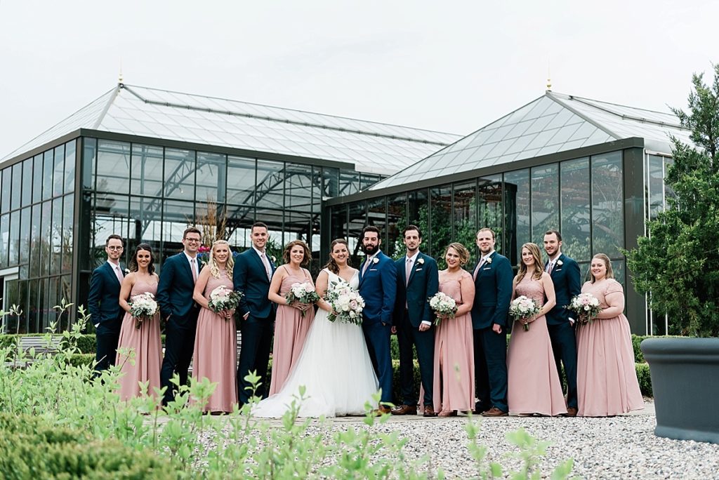 outdoor wedding party photos at Planterra Conservatory, Wedding Photos in West Bloomfield, Michigan, by Allie & Co. wedding photographers