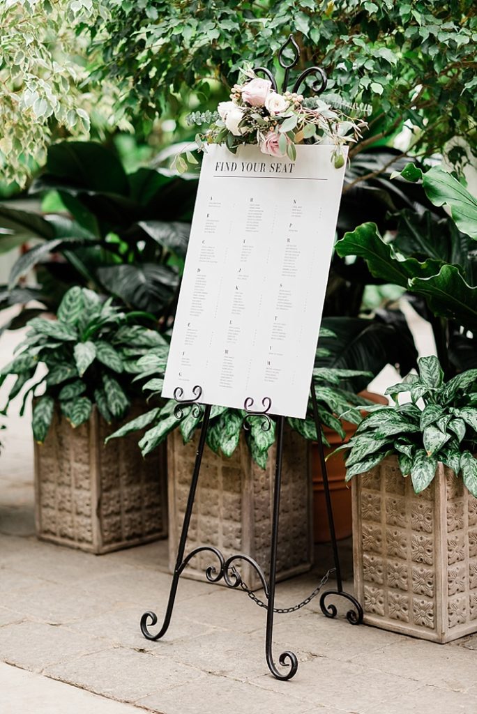 welcome sign at Planterra Conservatory, Wedding Photos in West Bloomfield, Michigan, by Allie & Co. wedding photographers