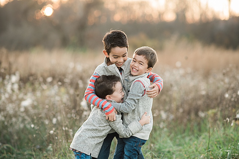 three boys in a field, family photographers in Lansing, Michigan (Allie Siarto & Co. Photography)