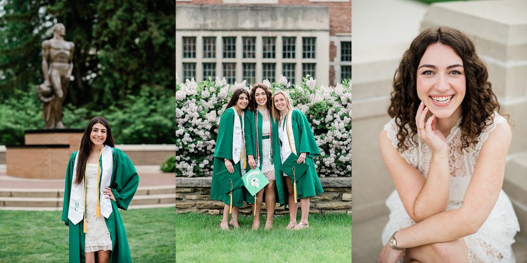 Michigan State senior portraits with roommates on campus in East Lansing, Michigan