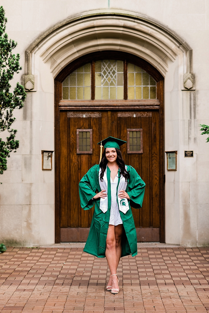 Michigan State Senior Pictures in front of the doors of Beaumont Tower, by Allie Siarto & Co. Photography, MSU graduation photographers