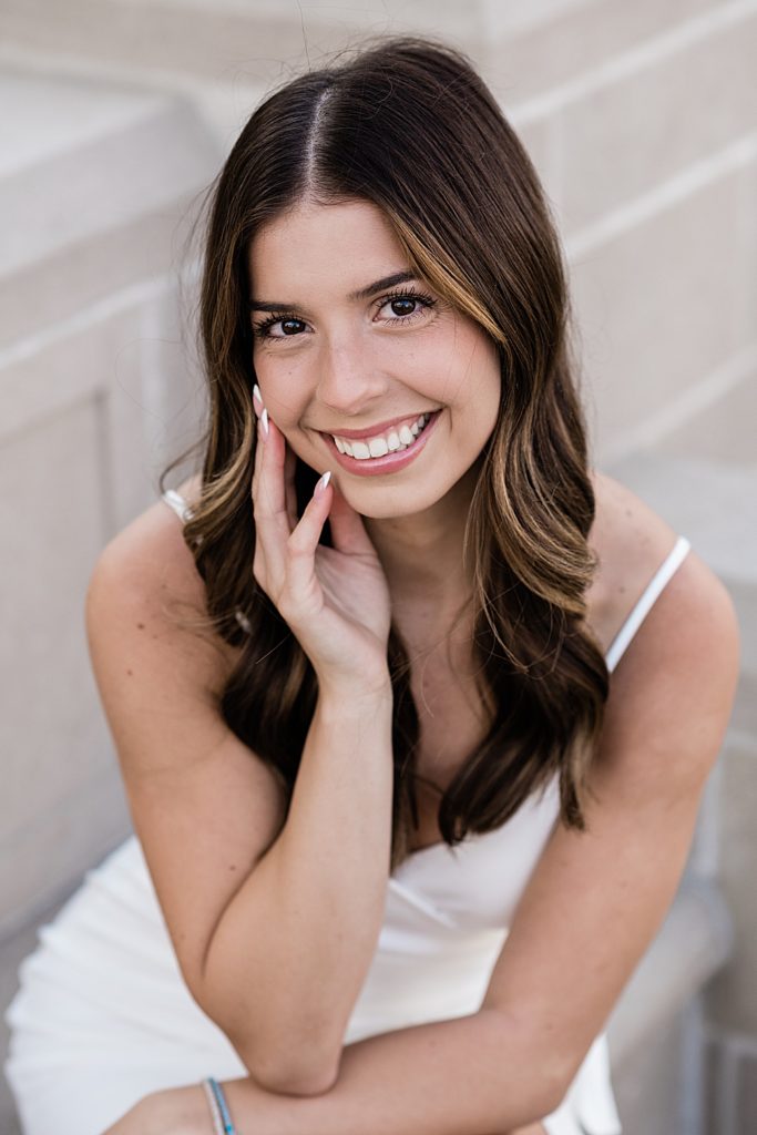 Michigan State University senior photo ideas with white dress and head shots, by Allie Siarto & Co, senior photographers in East Lansing, Michigan