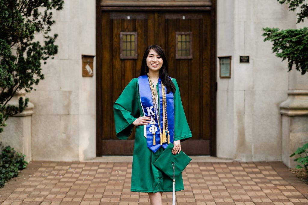 Michigan State Senior Graduation Pictures on campus; grad photos in front of the door at Beaumont Tower by Allie Siarto & Co. Photography