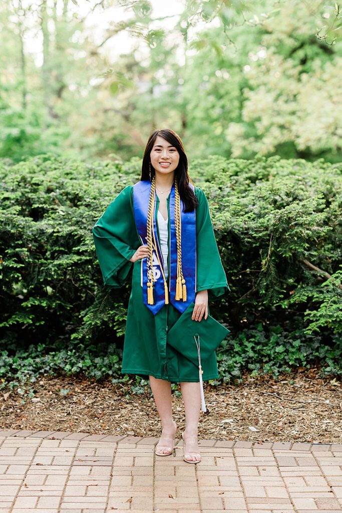 Michigan State Senior Graduation Pictures on campus; grad photos in front of greenery near Beaumont Tower by Allie Siarto & Co. Photography