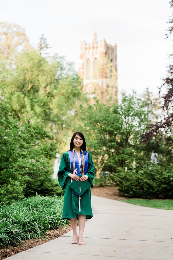 Michigan State Senior Graduation Pictures in cap and gown on campus; grad photos in front of Beaumont Tower by Allie Siarto & Co. Photography