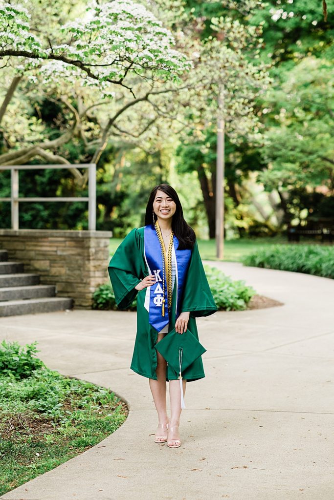 Michigan State Senior Graduation Pictures in cap and gown on campus; grad photos near the library by Allie Siarto & Co. Photography