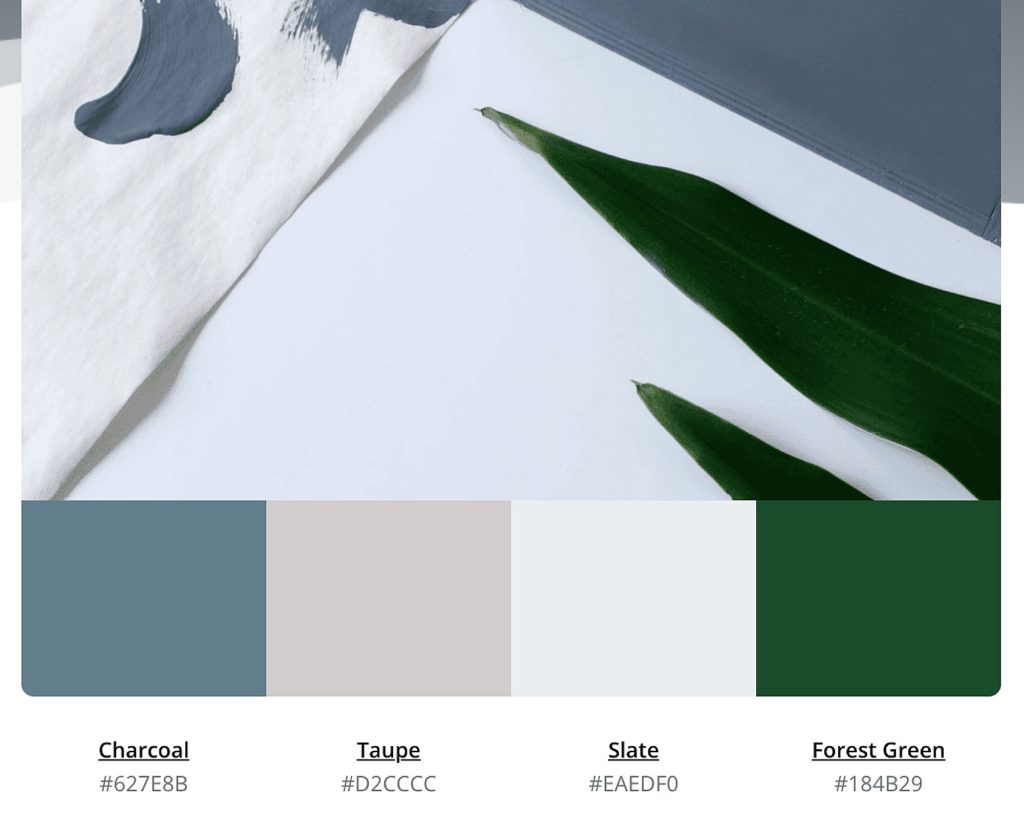 branding photography color palette, including charcoal, taupe, slate, and forest green