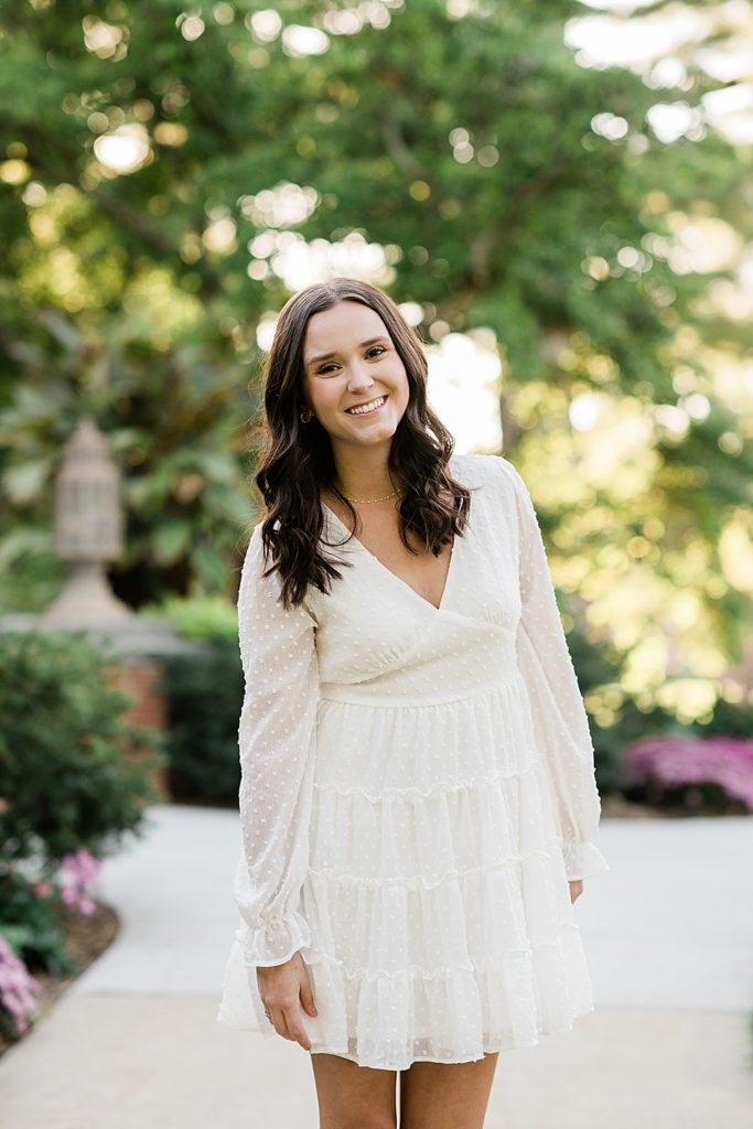MSU fall graduation pictures on north campus with a white dress by Allie & Co. Photography, East Lansing photographers