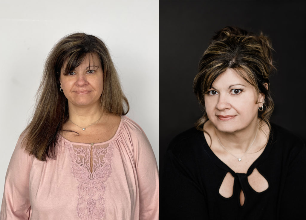 Before and after: women's studio portraits with professional hair and makeup by Allie Siarto, Lansing portrait photographer