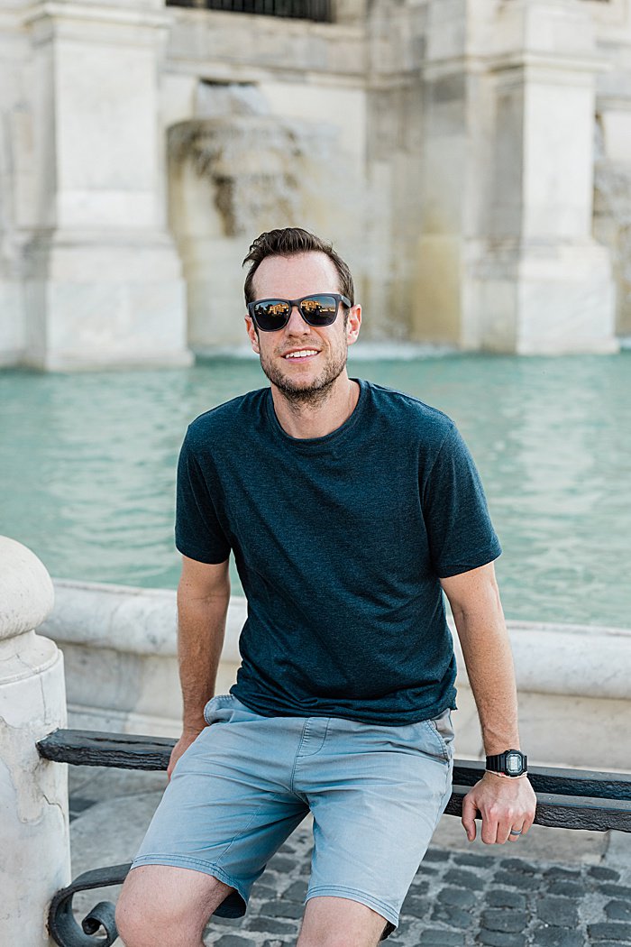 Michigan branding photographer in Rome - Jeff sitting by a fountain