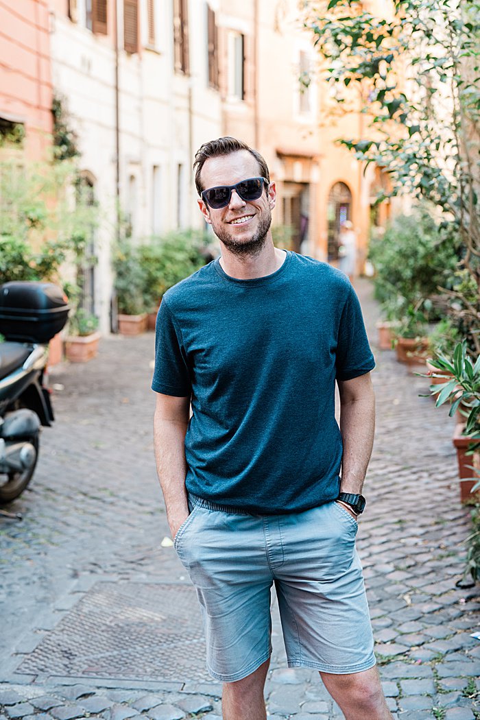 Michigan branding photographer in Rome - Jeff in a cobblestone street in Trastevere