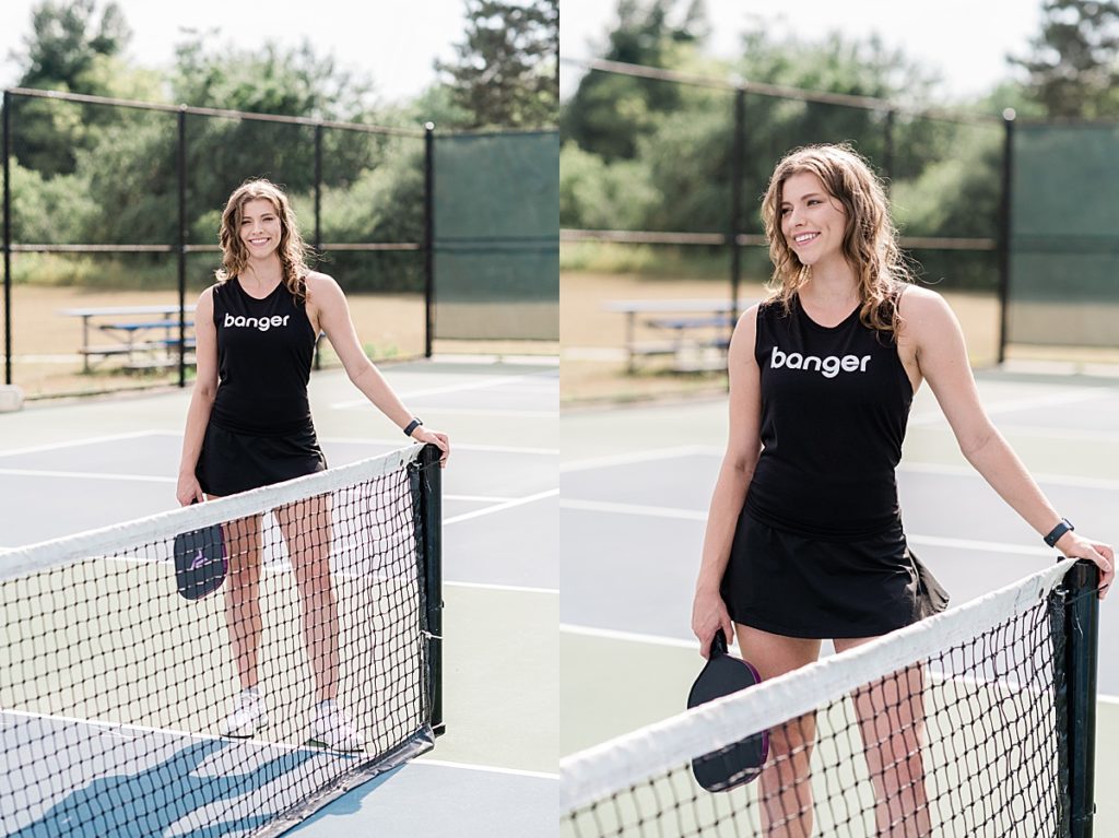 Product photo of a woman wearing clothing from a pickle ball clothing line by Allie Siarto Photography, East Lansing, Michigan product photographers