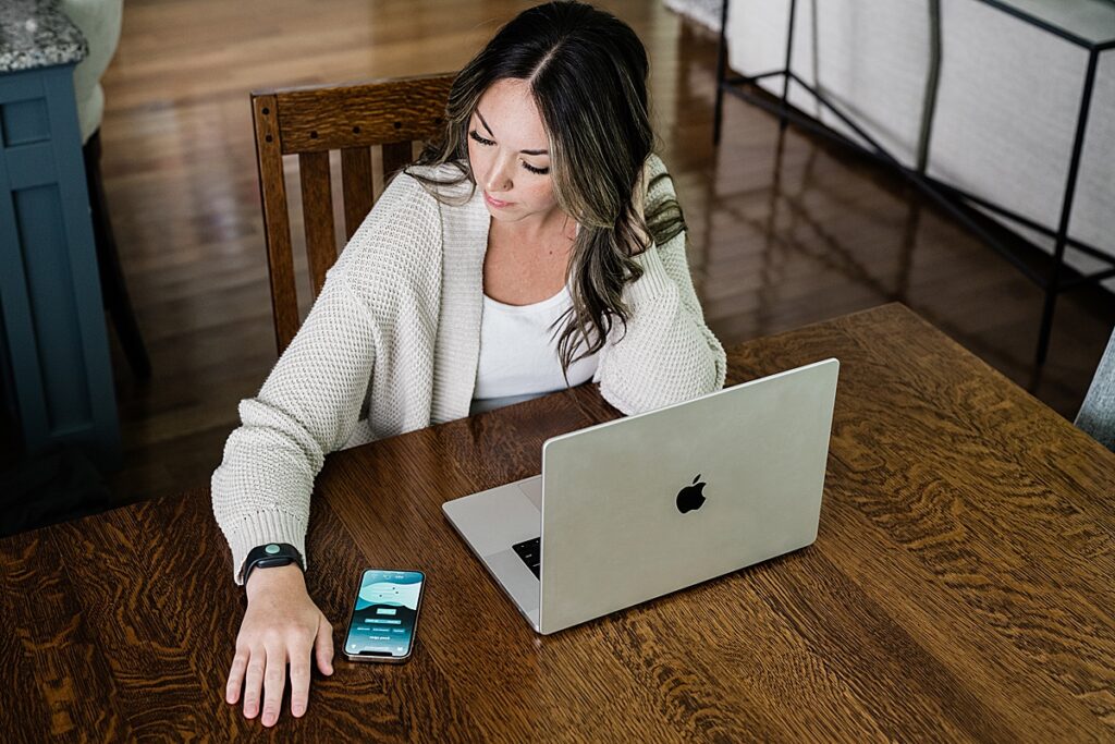 Product photo of a woman using an Ease Band to de-stress. Photo by Allie Siarto, Lansing, Michigan product photographer.